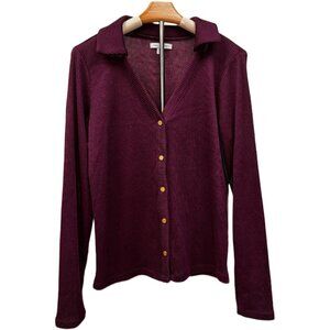 Free Assembly Ribbed Knit Long Sleeve Cardigan Purple Button Up Top Fall Large